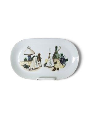 Vintage Kahla GDR Oval Serving Platter Candle Cheese Grapes Wine 13x8"